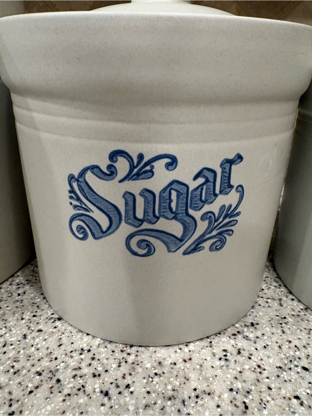 Pfaltzgraff White Ceramic Flour Sugar Coffee Canister Set with Blue Script - Picture 6 of 12